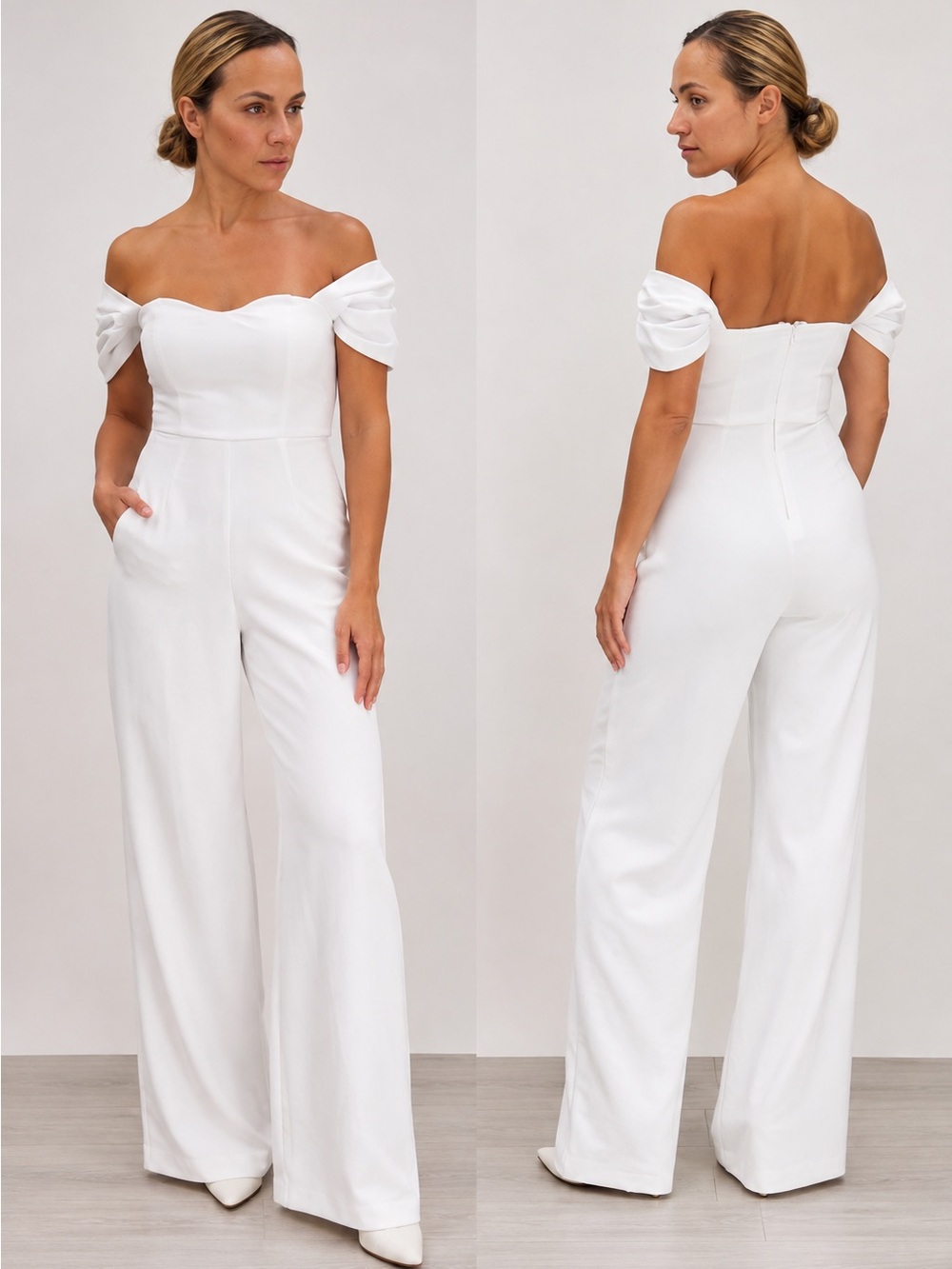 Abercrombie & Fitch Off The Shoulder Premium Crepe White Jumpsuit XS